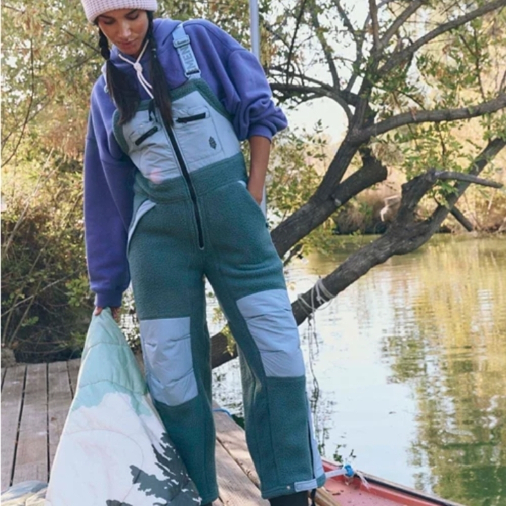 Teal Overalls with Purple Hoodie